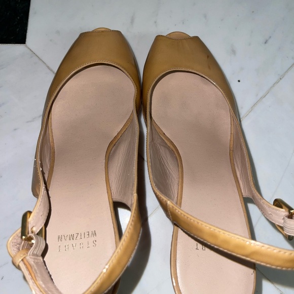 Stuart Weitzman Adobe Jean Patent Leather Peep Toe Wedge Slingback Sandal 10 - Picture 8 of 9